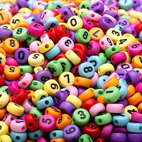 1000pcs Acrylic Number Beads 0-9 Round Mixed Beads 4x7mm for Jewelry Making, DIY Bracelets, Necklaces, Key Chains (Colorful/Black) - color: Colorful-Black