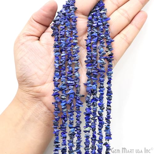 GM GemMartUSA Lapis Natural Raw Chip Beads Strands | Semi-Precious | AAA+ Quality 1 Strand 34” | DIY Bracelet Jewelry Making, Healing Crystal Craft| 4-6mm - Blue-Color Gemstones (CHLP-70001) - color: Lapis (CHLP-70001)