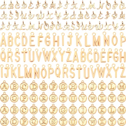 SANNIX Letter Charms, 156Pcs/6 Sets Alphabet ABC Letter Charms 3 Styles Capital A-Z Charms DIY Bracelet Necklace Pendants with 200Pcs Open Jump Rings for Jewelry Making, KC Gold - color: KC Gold