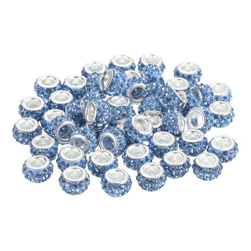 uxcell 50Pcs European Large Hole Beads, Rhinestone Craft Bead Crystal Charm Spacer Beads for Pens Bracelet Making Necklace DIY Craft, Light Blue - color: Light Blue