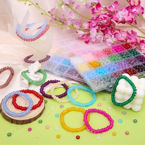 BONNY BOXX Abacus Glass Beads for Jewelry Making, 960pcs 5x8mm Rondelle Spacer Beads in 24 Colors, Crystal Gemstone Beads for Bracelet, Necklace, DIY Crafts - color: Jade Rondelle Glass Beads - 5x8MM
