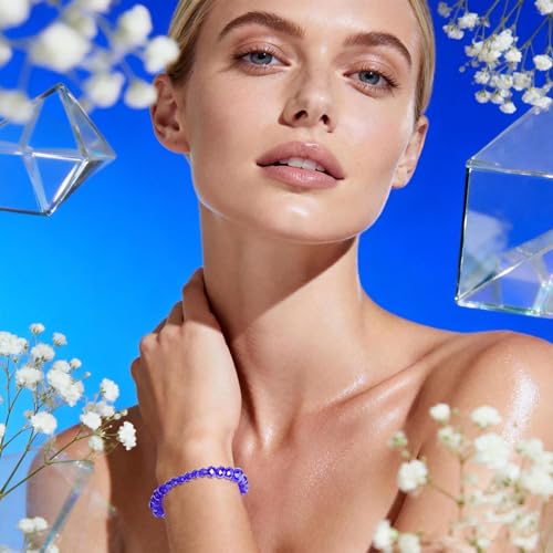 850Pcs 4/6/8/10mm Crystal Glass Beads for Jewelry Making Faceted Rondelle Flat Beads for Bracelets Necklace Earrings DIY Crafts(Navy Blue Crystal Bead) - color: Navy Blue