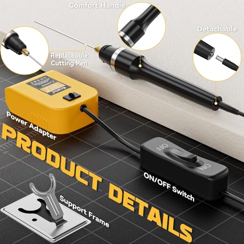 Ecarke 3-in-1 Foam Cutter Tool Compatible with DeWalt 20V (No Battery),18W Hot Wire Foam Cutter Kit with USB-A & USB-C Charging Port,750°F Styrofoam Cutter for Foam DIY Cutting & Crafting - Tool Only - color: Yellow