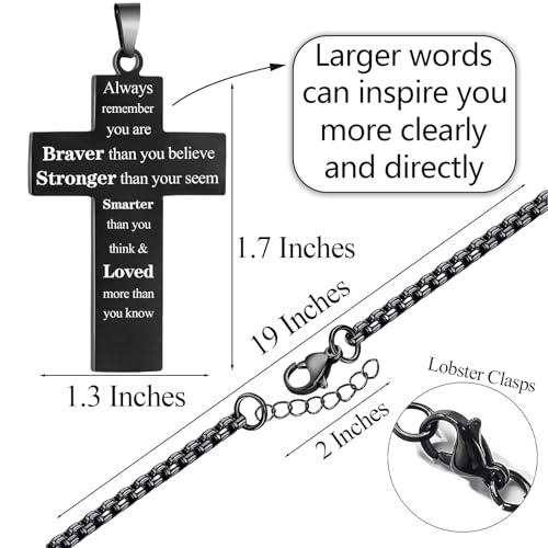 Sport Necklace for Men Pickleball Necklace Stainless Steel Cross Pendant Gifts for Men Pickleball Fans Bible Verse - style: Braver