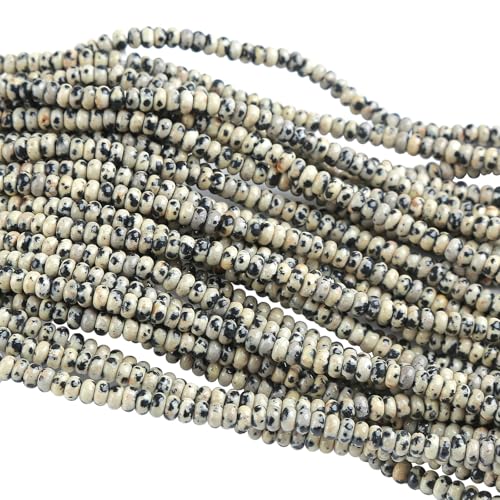 150PCS 2x4mm Natural Dalmation Jasper Rondelle Beads Abacus Disk Stone Beads Round Loose Spacer Gemstone Beads for DIY Bracelet Necklace Jewelry Making - color: Dalmatian Jasper, size: 2x4mm Abacus Disk