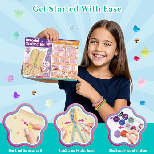 TingingYuli Friendship Bracelet Making Kit for Girls 8-12, DIY String Bracelet Maker with 3-Layer Storage Box, Arts and Crafts for Kids Ages 6-12, Easter Christmas Birthday Gift Set - color: Yellow/Blue
