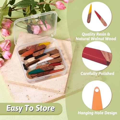 Beadthoven 26pcs/13 Pairs Natural Wood Resin Teardrop Charms DIY Earrings Pendants Mixed Colors Long Water Drop Shape Wooden Pendants for Statement Jewelry Making Findings - color: 0Teardrop