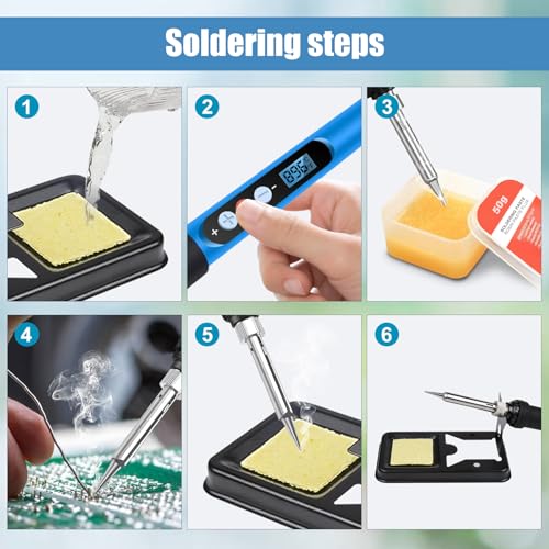 Soldering Iron Kit, 90W 110V Fast Heat up LCD Digital Soldering Gun kit with Ceramic Heater, 10 in 1 Adjustable Temperature Soldering Kit with Automatic Sleep Mode - color: Blue