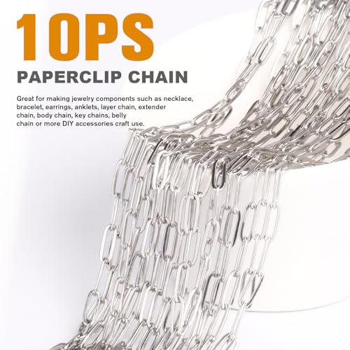 10PCS Paperclip Chains Necklace Bulk 3MM 18 Inches Stainless Steel Finished Paperclip Link Chain Bulk forJewelry Making - color: stainless steel, size: 3MM * 18 Inches