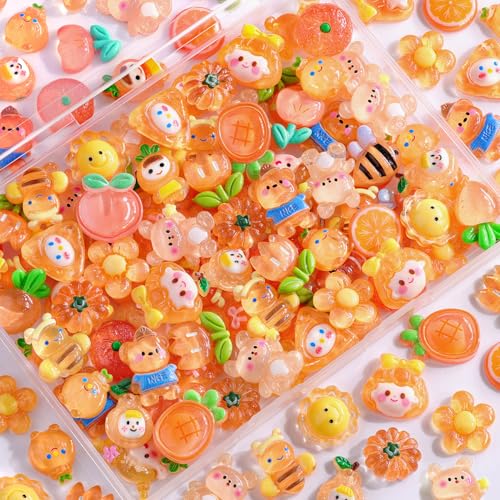 TINKRSTUFF 100PCS Orange Slime Charms Cute Jelly Flatback Resin Charms For Slime, Random Kawaii Decoden Charm for Embellishments Phone Junk Case Charm Bulk, Hairpins Scrapbooking Crafting & DIY Decor - color: Orange-100Pcs