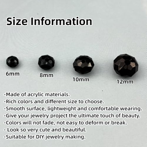100pcs 12mm Acrylic Crystal Beads, Faceted Rondelle Acrylic Spacer Beads for Wind Chimes Bracelet Necklace Earring Keychain Jewelry Making DIY Crafts(Black) - color: Black, size: 12mm