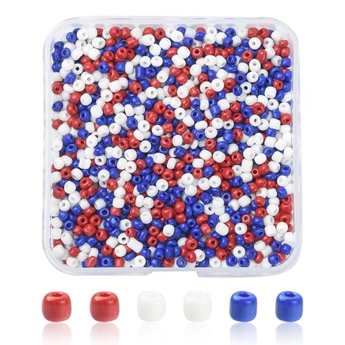 Patriotic Beads for Jewelry Making Red Blue Glass Seed Beads for DIY Independence Day Necklace Bracelets Keychain