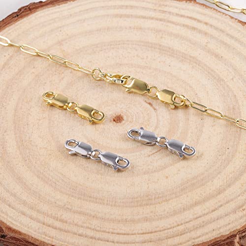 925 Sterling Silver Double Lobster Clasp Bracelet Extender Necklace Clasps and Closures Sterling Silver Bracelet Extension Clasps for Jewelry Making（2pcs） - color: C-White Gold