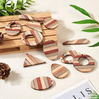 Beadthoven 12pcs/6 Pairs Natural Wood Charms DIY Earrings Pendants Colorful Striped Dark Red Rustic Wooden Pendants Mix Wood Pieces for DIY Jewelry Making Bohemian Earrings Necklace Accessories - color: Dark Red Brown