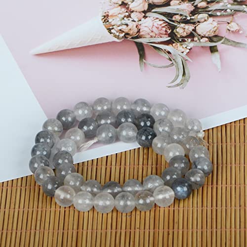 ICAI Beads（Cloudy Quartz Crystals） Natural Stone Gemstone Round Loose Beads Crystal Energy Stone Healing Power for Jewelry Making DIY,1 Strand 46-48pcs（8mm） - color: Cloudy Quartz Crystals, size: 8mm