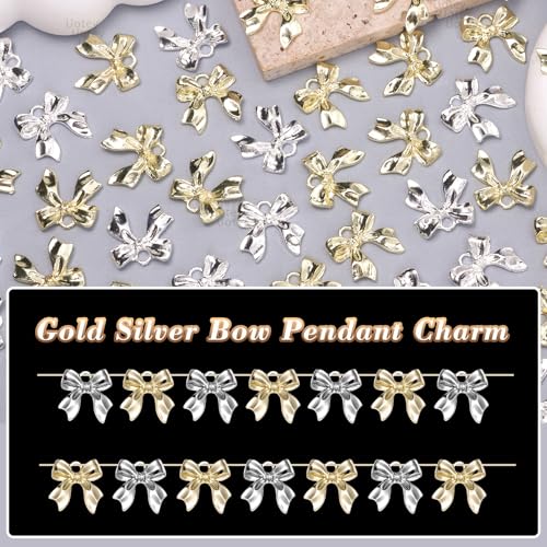 60 Pcs Alloy Bow Bowknot Charms, Silver and Gold Bow Tie Pendant Charms Bulk for Jewelry, Bowknot Pendants Earring Charm Necklace Bracelets DIY Crafts Supplies - color: Set-3