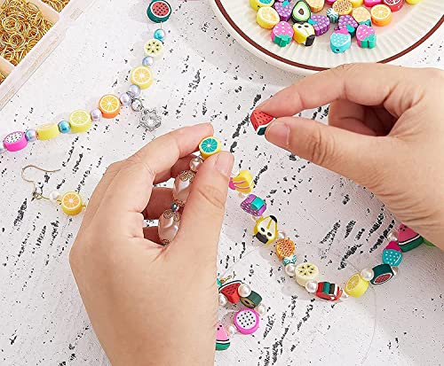 200PCS Colorful Fruit Polymer Clay Beads Kit - 10mm Mixed Fruit Spacer Beads for Jewelry Making DIY Bracelet Necklace - color: Clay Fruits