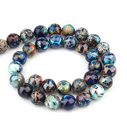 Natural Stone Beads 10mm Mixed Blue Imperial Jasper Polished Round Smooth Gemstone Beads for Jewelry Making Adults 15 Inch(Mixed Blue Imperial Jasper,10mm) - color: Mixed Blue Imperial Jasper, size: 10mm