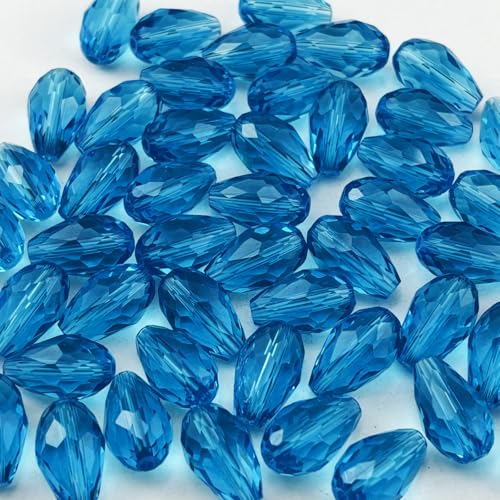150pcs 4x6mm Teardrop Crystal Glass Beads for Jewelry Making, Faceted Vertical Hole Teardrop Glass Spacer Beads for Wind Chimes Bracelet Earring Necklace DIY Craft(Lake Blue) - color: Lake Blue, size: 4x6mm