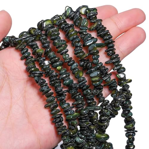 Chip Shell, 260pcs 5-8mm Irregular Shell Beads with Holes, Forest Green Shell & Moss Agate Like Chip Beads for Jewelry Making - color: Forest Green