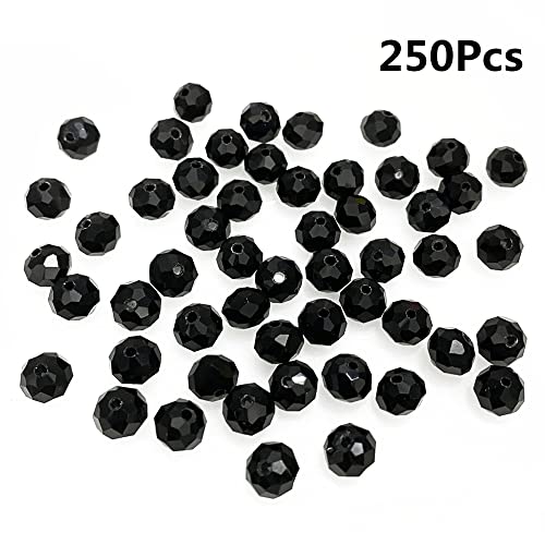 Jmassyang 8mm Briolette Rondelle Faceted Crystal Glass Beads for Jewelry Making Bracelets Necklaces Earrings (Black, 250pcs) - color: Black, size: 6x8mm