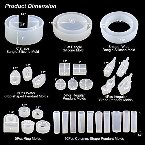 LET'S RESIN 30pcs Resin Jewelry Molds, Jewelry Molds for UV Resin, Resina Silicone Molds kit with Bracelet,Pendant,Ring for Epoxy Casting