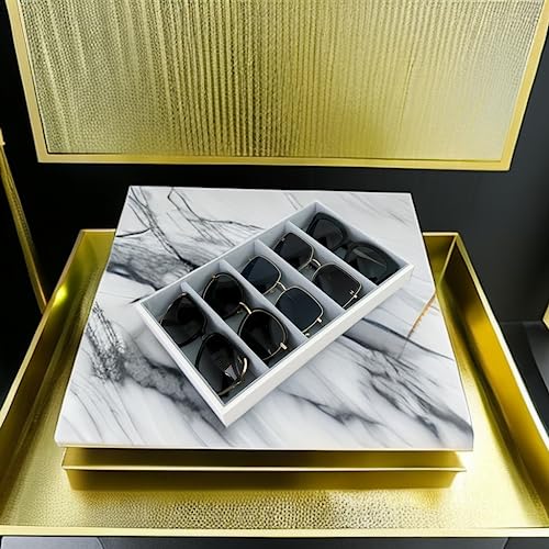 5 Slot PU Leather Drawer Divider Eyewear Jewelry Accessary Storage Sunglasses Jewelry Tray Organizer Show Tray Home Organization Drawer Closet Divider - color: White and Gray