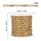 33 Feet Gold Singapore Chains Roll, 2mm 18K Gold PVD Plated 304 Stainless Steel Twisted Link Chain Bulk Spool for Jewelry Making DIY Craft - color: 2mm Gold Color
