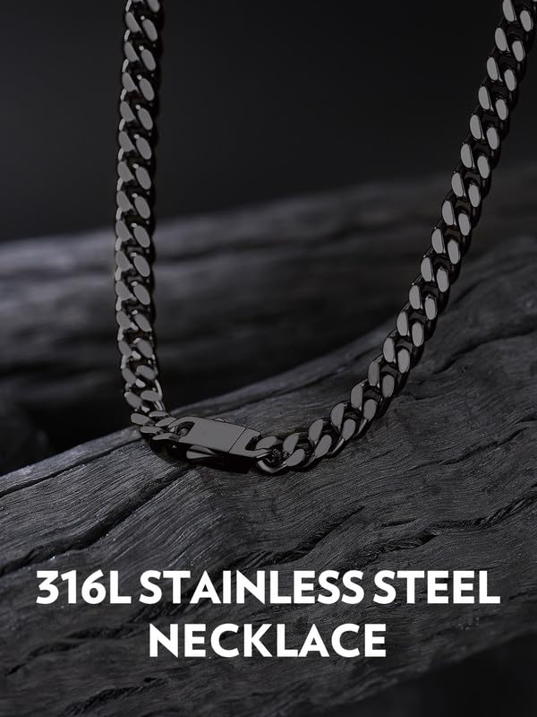 Bandmax Mens Stainless Steel Chain Necklaces 5MM/7MM/9MM/12MM Chunky Miami Cuban Link Chain Necklace Silver/Gold Plated/Black Chains for Men 18"-30" - color: 03 5MM-Black Plated, size: 22 Inch (56cm, Pop Choice)