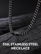 Bandmax Mens Stainless Steel Chain Necklaces 5MM/7MM/9MM/12MM Chunky Miami Cuban Link Chain Necklace Silver/Gold Plated/Black Chains for Men 18"-30" - color: 03 5MM-Black Plated, size: 28 Inch (71cm, Long)