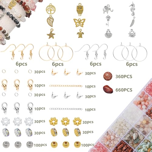 Xyliise Natürliche Perlen Set for Adults Bracelet Making Kit Beads for Bracelets Jewelry Making Kit DIY Crystal Tree Tree of Life DIY Jewelry Necklace Earrings