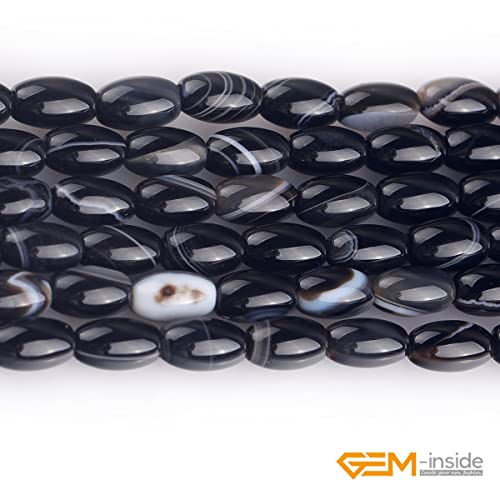 GEM-Inside 4x6mm Natural Black Botswana Onyx Agate Stone Semi Precious Rice Olive Oval Chakras Beads for Jewelry Making DIY Handmade Craft Supplies 15" - size: Black-4x6mm