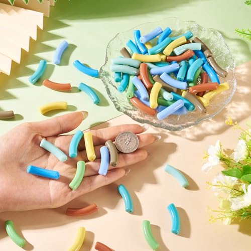 Acrylic Tube Beads for Bracelets Curved Chunky Bamboo Tube Beads Two Tone Bangle Acrylic Bead for Jewelry Making Earring Crafts - color: Blue-Green