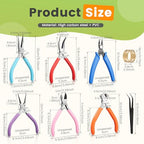 6 Pcs Jewelry Pliers Set Including Needle Round Bent Nose, Zipper Pliers, Wire Cutters, Crimper Nippers for Bracelet Beading DIY Craft Jewelry Making Supplies