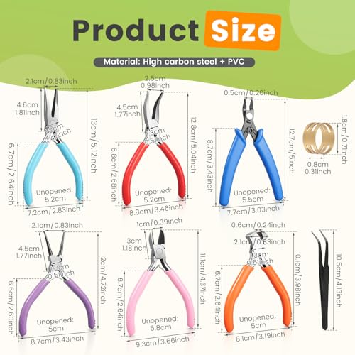 6 Pcs Jewelry Pliers Set Including Needle Round Bent Nose, Zipper Pliers, Wire Cutters, Crimper Nippers for Bracelet Beading DIY Craft Jewelry Making Supplies