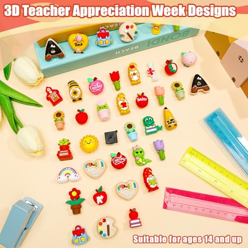 Ferreve 40 Pcs 3D Silicone Focal Beads for Pens, Keychain Making, Focal Beads Bulk for Beadable Keychain DIY Crafts Bracelet Necklace Phone Chain Charms Jewelry Making (Teacher's Day) - style: Teacher's Day
