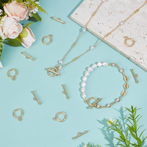 BENECREAT 12 Sets 18K Gold Plated Toggle Clasps, 0.6inch T-Bar Closure Clasp, Closure Connector for Jewelry Making Findings Necklace Bracelet Craft DIY - color: Gold