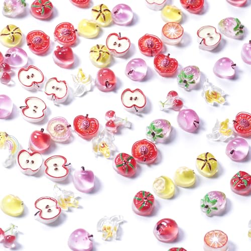 50Pcs Mini Fruit Nail Art Charms 3D Resin Cherry Strawberry Nail Accessories Mixed Design Style Nail Gems Jewelry Cute Colorful Flat Back Nail Rhinestone for Women Design Acrylic Nails Decorations - color: Style-04