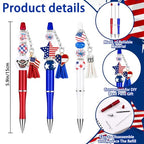 Vellibring 12 Set Independence Day Beadable Pens, 4th of July Patriotic Bead Pens with Assorted Wooden Beads Pendants for DIY Present Students Teens School Office Supplies