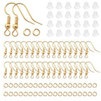 TOAOB 300pcs Earring Hooks Kits K Gold French Ear Wires with Ball and Coil 18mm Fish Hook Earring Making Supplies with Jump Rings and Clear Silicone Ear Backs for DIY Jewelry Findings - color: K gold