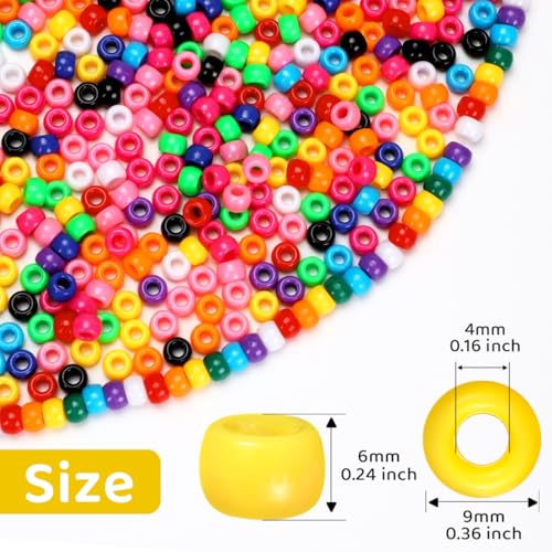 1200pcs Pony Beads Bulk – Yellow 6x9mm Plastic Craft Beads for Bracelets, Jewelry, Hair Braiding & DIY Projects - color: Yellow