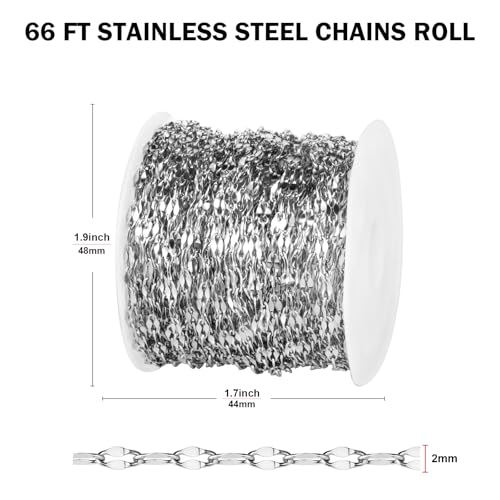 66FT Stainless Steel Lip Chain for Jewelry Making 2MM Silver Sparkly Link Chains Roll Bulk for DIY Crafts Jewelry Making - color: Stainless Steel