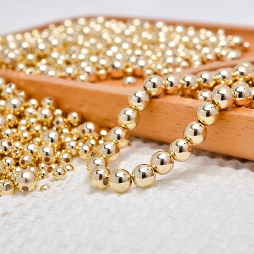 50pcs 14K Gold Beads,Seamless Gold Round Beads,Brass Loose Beads,Spacer Beads That Do Not Fade Easily,Gold Beads for Bracelet Necklace Making (8MM) - size: 8MM