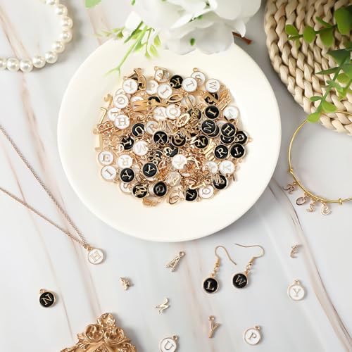 SANNIX 156Pcs/6 Sets Letter Charms, Letter Charms 3 Styles A-Z Initial Alphabet Metal Charms with 200Pcs Open Jump Rings for Bracelet Earrings Necklace, Jewelry Making, KC Gold - color: Gold White Black