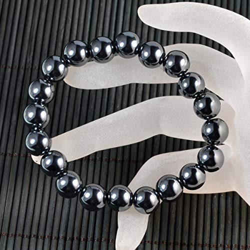 AD Beads Natural Gemstone Round Beads Stretch Bracelet Healing Reiki 10mm (Hermatite) - color: Hermatite