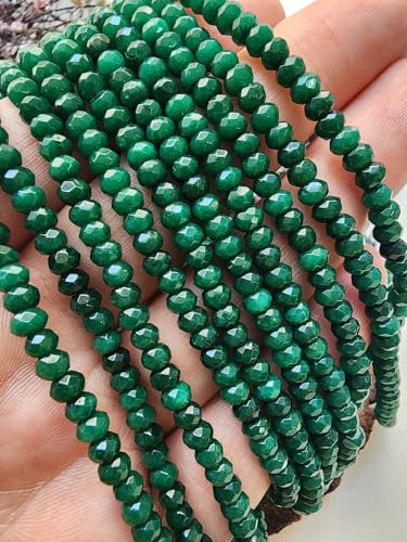 Perlin Agate & Jasper Gemstone Strand Beads 4 mm Rondelle 110 Pieces Jewellery Beads Semi-Precious Stone for Jewellery Necklace Bracelet Earrings (Dark Green Agate) - color: dark green agate