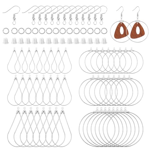 298Pcs Earrings Beading Hoop Set with 48 Teardrop Round Beading Hoop, 50 Hooks, 100 Jump Ring, 100 Ear Backs for DIY Jewelry Making Earring Making Supplies (White K) - color: 298Pcs-White K