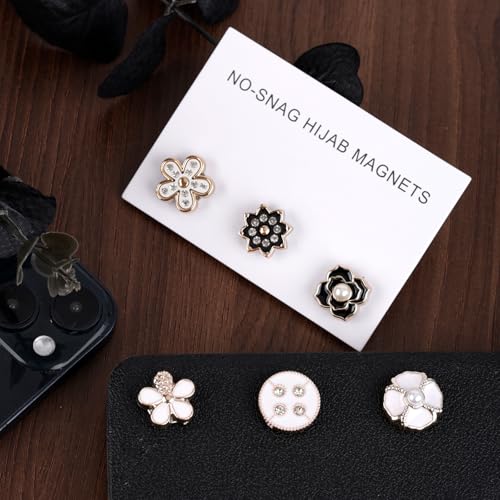 12pcs Magnetic Hijab Pins, Black and White No Snag Hijab Magnets Multipurpose Strong Magnetic Scarf Clip Clasp Buttons Pinless Brooch for Scarves Hats Shirt Collars Shawls Clothing (Style1) - style: Style1