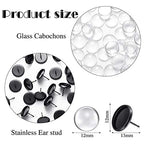 Hicarer 200 Pieces Stud Earring Kit, Including 50 Pieces 12 mm Stainless Steel Blank Stud 50 Rubber Back, 50 Pieces 12 mm Clear Glass Cabochons 50 Stainless Steel Earring Back for DIY Making (Black) - color: Clear