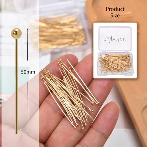100pcs 50mm 14K Gold Filled Ball Head Pins DIY Crafts Beads Charms Earring Bracelet Jewelry Making Accessories Supplies - color: Gold Ball Pins, size: 50mm